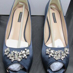 Erijunor Peep Toe Heels Size 10.5 Navy Satin Rhinestone Wedding Evening